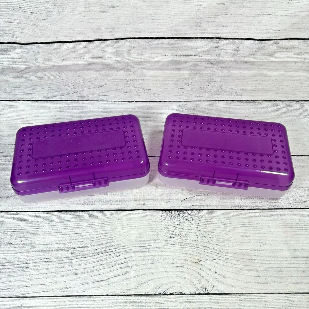 Vintage Y2K 90's Spacemaker Pencil Boxes Lot 2 Purple Clear Plastic Storage Case